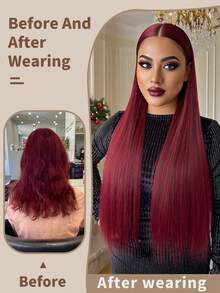 28 Inch Burgundy Straight Long Synthetic Hair Ponytail Extension, Suitable For Women - Burgundy - View 5