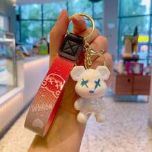 Llavero de oso acrílico degradado, llavero de oso de colores lindos, llavero creativo de cuerda dinámica de resina con colgante de animal de metal