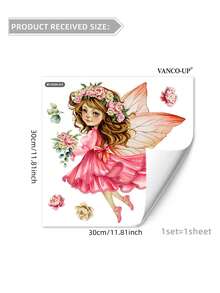 1 套 2 张月亮女孩花卉和蝴蝶墙贴，适用于女孩卧室、客厅或背景墙装饰、贴纸、墙贴花、乙烯基贴花，用于家居装饰、春季装饰品让您的家焕然一新、Rama 装饰贴纸