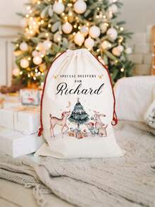 1pc- Customized Large Christmas Sacks, 15.7 X 23.6-Inch Personalized Christmas Gift Bags, Customized Name Santa Claus Sacks, Christmas Rabbit And Fox Gift Bags, Christmas Gift Bags, Holiday Gift Bags, Gift Bags, Purchased Products Christmas Big Bags, Christmas Big Bags, Christmas Big Bags, Christmas Big Bags, Special Gift Christmas Big Bags - Multicolor - View 6