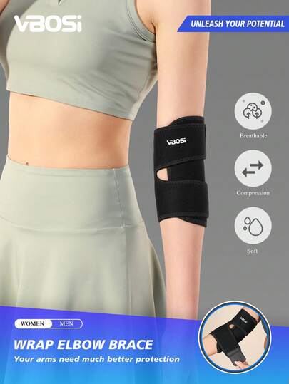 VBOSI 1 pieza Soporte de codo ajustable de neopreno unisex para bádminton, baloncesto para mujeres y hombres