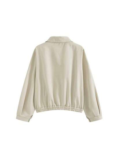 Jaket Pendek Wanita Warna Polos yang Stylish, Jaket Bomber Kasual Kotak-kotak Sederhana Serbaguna untuk Musim Semi/Gugur, Atasan Baru