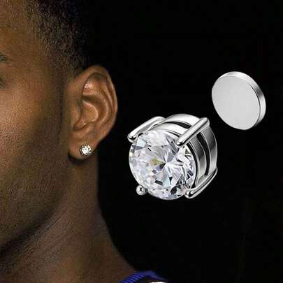 Orecchini a molletta ipoallergenici per uomo e donna - Orecchini a perno in acciaio inossidabile con zirconia cubica, argento, accessori per orecchie unisex con chiusure sicure (pronti per il regalo)