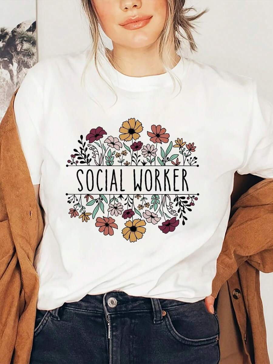 Social Worker Social Work Life Coworker T-Shirt, Graphic Tees Women - Vitt - Visa 1