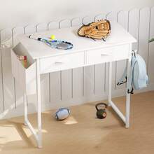 Sweetcrispy 32 Inch Small Desk With Drawers, Home Office Computer Desk With Storage Bag And Headphone Hook, Study Writing Table With Adjustable Feet For Bedroom,White - White - View 1