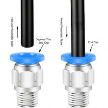 Paquete de 5 accesorios de aire a presión de 8 mm de diámetro exterior de tubo x 3/8" NPT, conectores a presión, accesorios de conexión rápida de tubos de aire, accesorios neumáticos, accesorios de tuberías de aire para dispositivos de mantenimiento de aire, válvulas, cilindros, compresores, etc. - Plateado - Ver 6