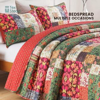 2/3pcs Quilt Set (1*Bedspread + 1/2*Pillowcase Without Filler) Floral Bedspread Coverlet Plaid Patchwork Quilt Bedding Lightweight Bedspread Reversible Home Quilts Floral Bed Cover Set