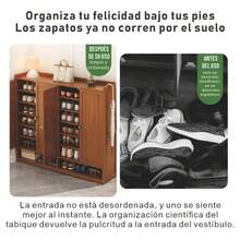 Zapatero bambú y MDF 107cm alto con base abierta y mesa superior diseño moderno resistente multifuncional ideal para almacenamiento de calzado espacio organizador práctico estructura sólida acabado elegante - Marrón - Ver 7