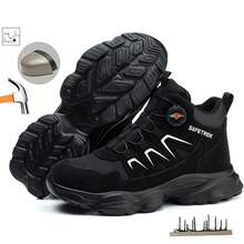 Men'S Steel-Toe Work Boots - High-Strength Safety Boots With Ankle Protection, Featuring Puncture Resistance And Slip Resistance, Round Toe Design, Breathable Lining, Suitable For Industrial Safety Protection, Steel-Toe Work Boots - 黑色 - 查看 1