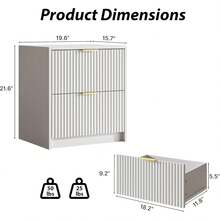 BVFUKA Set Of 2 Fluted Nightstand With 2 Drawers, Modern Storage Bedside Table With Golden Metal Handles, Wooden End Table For Bedroom, Living Room, White - trắng - Xem 3