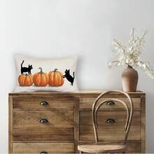 1 pièce Taie d'oreiller d'Halloween 12x20 pouces Décoration de citrouille, chat noir Coussin de taille décoratif d'automne pour canapé, lit Décoration de ferme d'automne Côté unique sans rembourrage - Orange - Voir 3