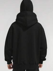 Y2K Street Double Hat Oversized Hoodie Black Full Face Mask Zip Hoodie With Embroidery - màu đen - Xem 3