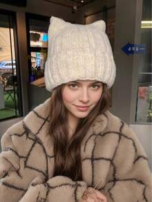 女士可爱猫耳针织帽，保暖耳罩式无檐帽，秋冬百搭无檐帽 - 針織帽 - 查看 2