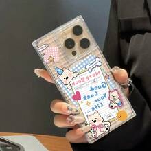 Funda rosa con diseño de cuadrícula West Highland New Cube con orificio grande y ángulo recto. Compatible con teléfonos móviles 16/15/14/13/12 Pro, 14, 15, 16 Plus y 12 Pro. Superficie brillante, anticaídas y protectora. Ideal para cumpleaños y fiestas. - transparente - Ver 4