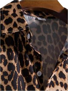 Men's Hawaiian Zebra Print Shirt Button Up Short Sleeve Collar Animal Print Shirt Tops Cheetah Print Topshalloween - Cheetah Brown - Xem 6