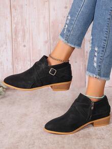 Western Style Side Zipper Buckle Ankle Boots