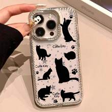 Funda brillante con diseño en negro, con un orificio grande y borde transparente, compatible con phone 16 Pro Max, 15, 14 Plus, 13 y 12. - transparente - Ver 4
