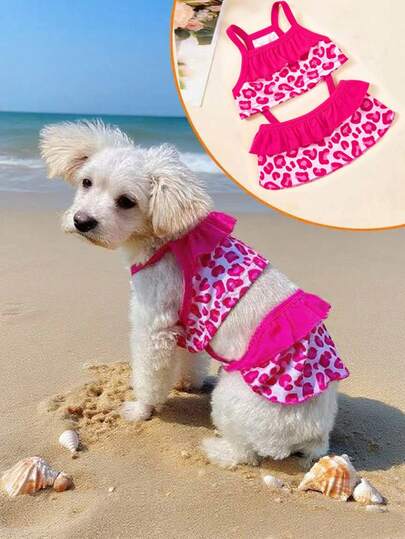 Pet Dog Apparel: Camisole Lace Printed Dress For Daily Wear & Outdoor Photoshoots; Dog Beach Bikini Spaghetti Strap Dress; Cute Small Dog Outdoor Going-Out Dresses - Summer Outfit, Pet Photography Prop & Canine Clothes