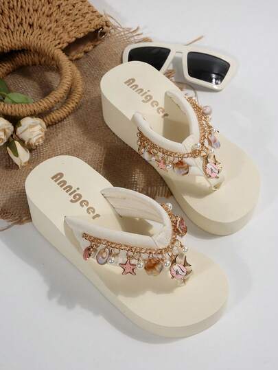 Women's Chain Decor EVA Platform Thick Sole Vacation Party Summer Flip Flop Sandals