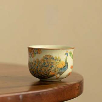 1pc Imitation Ru Kiln Peacock Waist Cup Ceramic Tea Cup, Teacup, Drinkware For Home Use, Tea Tasting Cup, Kung Fu Tea Set, Back To School Set, Holiday Gift Set, Halloween Gift