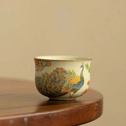 1 pieza Taza de té de cerámica con diseño de pavo real estilo Ru Kiln, taza de té, vajilla para uso doméstico, taza para cata de té, juego de té Kung Fu, set de regreso a clases, set de regalo de vacaciones, set de regalo de Halloween