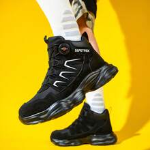 Men'S Steel-Toe Work Boots - High-Strength Safety Boots With Ankle Protection, Featuring Puncture Resistance And Slip Resistance, Round Toe Design, Breathable Lining, Suitable For Industrial Safety Protection, Steel-Toe Work Boots - 黑色 - 查看 6