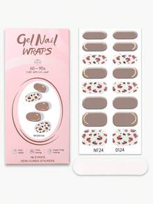 16pcs Mocha Mousse Semi-Cured Gel Nail Stickers, Autumn Bronze Polka Dot Gel Nail Full Stickers, Easy Nail Art, Salon Quality, Women DIY Home Nail Stickers Nails Nail Supplies - Coffee Brown - View 8