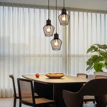 Lámpara colgante de 3 llamas redonda - Lámpara colgante negra LED E27 con pantalla de metal con forma de jaula, luz de mesa vintage para comedor, pasillo, cafetería, dormitorio, sala de estar