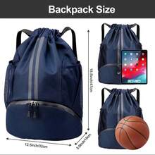Back To School Basketball Football Bag With Wet Dry Separation, Sports Drawstring Backpack With Shoe Compartment And Pockets - Lightweight Gym Bag For Women/Men