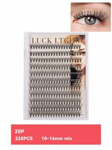 220 buc. Gene false cluster - (gradient natural 10-16 mm), extensii de gene false DIY, naturale, voluminoase, pufoase și ușoare, din material textil 3D, subțiri, ultra-moi și reutilizabile, lucrate manual - perfecte pentru purtare zilnică, întâlniri, petreceri, nunți, ședințe foto și creații artistice personalizate cu gene.