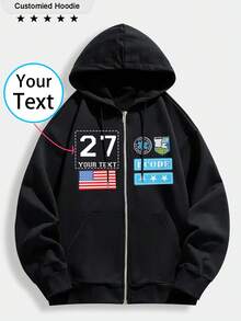 Customized Men's Zip-Up Hooded Long Sleeve Jacket, Customize Your Text / Highlight "My Style, My Choice", Fall - Black - View 1