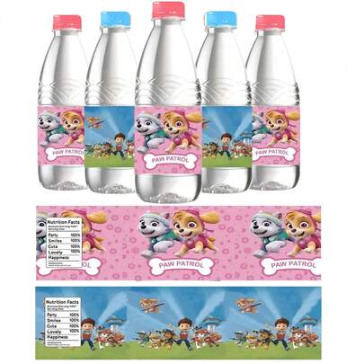 Paw Patrol 10张汪汪队立大功水瓶标签生日装饰狗狗防水贴纸儿童女孩男孩派对用品礼物玩具，适用于万圣节、婚礼宴会、圣诞派对、生日派对装饰