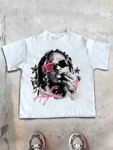 Rapper And Los Angeles Graphic,  Style T-Shirt, 220 Grams Of Heavyweight Cotton, Summer And Fall,Unisex Comfortable Casual T - Shirt - 白色 - 查看 1