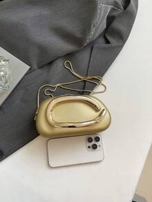 2025年新款女士金属装饰独特设计单肩斜挎包 - 金色 - 查看 4