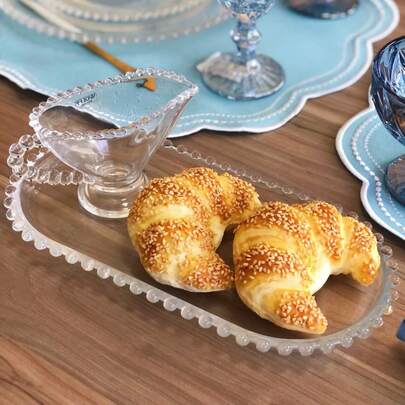 Travessa Bandeja de Cristal Oval Transparente Wolff Bolinhas Pearl 24cm