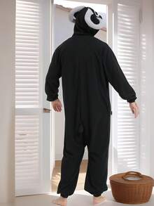 Bighorn Sheep Adult Men's Cartoon One-Piece Pajamas Autumn And Winter Thickened Animal One-Piece Pajamas Hooded Warm Home Clothes Halloween Costume Christmas Role Play Party Costume - màu đen - Xem 2