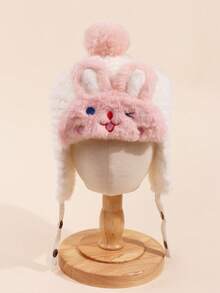 1pc Girls Baby Bunny Lei Feng Hat, Winter Thickened Plush Toddler Ear Protection Hat Cartoon Warm Children Boys Girls Lei Feng Hat