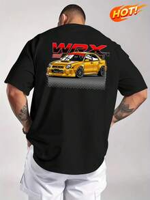 [Summer WRX T-Shirt] Men's Summer WRX Yellow Car Graphic T-Shirt | Casual Crew Neck Short Sleeve Tee With WRX Print & Rear Wing Design, Stretchy Polyester Blend For Comfort & Style - 黑色 - 查看 1