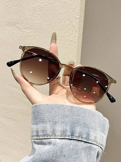 1 Pair Plastic & Metal Round Frame Gradient Lens Modern Minimalist Style Women's Fashion , Suitable For Driving, Street Photography, Vacation Outfits, Family Outings In Summer, Essential Summer Accessory, Fits All Face Shapes