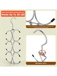 Móc treo khăn quàng cổ 12 ngăn, móc treo khăn quàng cổ có móc xoay 360 độ, móc treo quần legging cho tủ quần áo, móc treo tủ quần áo cho khăn quàng cổ, khăn choàng, thắt lưng, ví và mũ bóng chày - Xem 3
