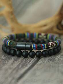 Noter 2件/套 手工石珠手链吊坠 磁性波西米亚风手链 男士饰品 - 男士手繩手鍊套裝 - 查看 6