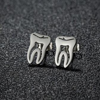 1 Pair Punk Stainless Steel Dentist Tooth Stud Earrings For Women Doctor Nurse Accessories