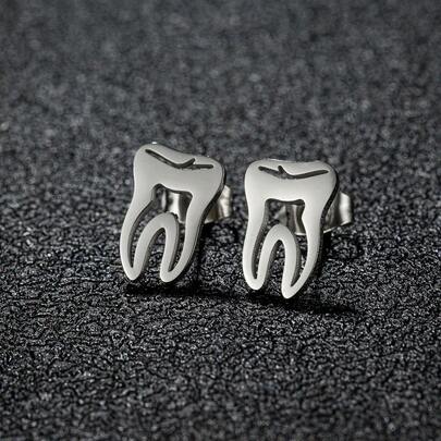 1 Pair Punk Stainless Steel Dentist Tooth Stud Earrings For Women Doctor Nurse Accessories