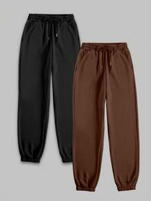 新款女士两件套保暖内衬休闲抽绳运动裤家居服女士运动裤睡衣秋冬休闲保暖内衬运动舒适裤适合居家户外运动聚会，秋季必备 - 彩色 - 查看 5