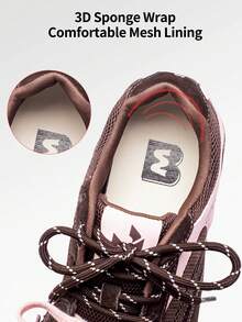 somiliss 女士休闲运动鞋，软底网眼拼接，透气舒适，适合户外步行，日常通勤穿着，隐形坡跟设计 - 粉色 - 查看 6