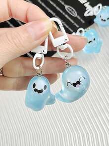 6pcs ABS Material Cute Halloween Jelly Ghost Keychains - 3D Cartoon Luminous Elf Pendant - Couples & Friends Backpack Accessories - Halloween Small Gifts