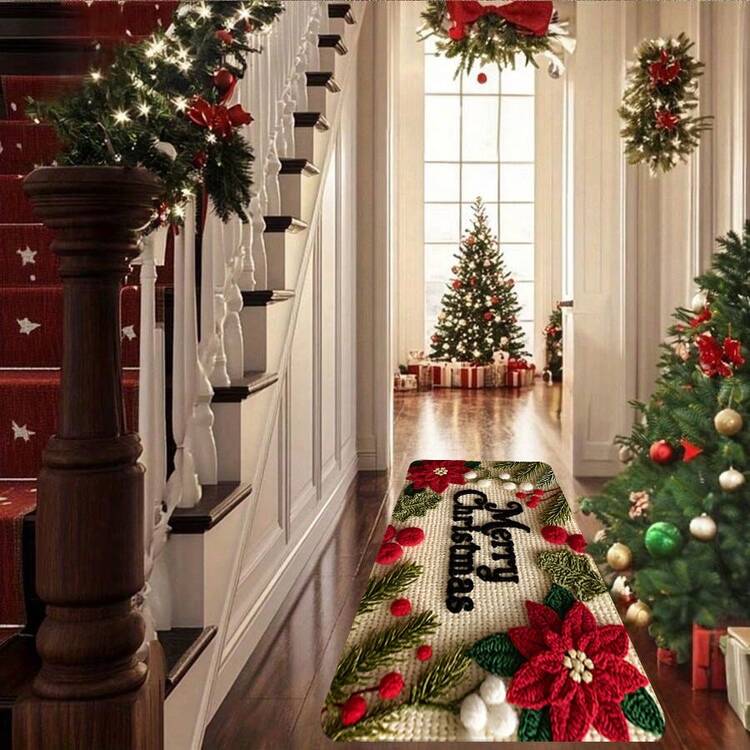 1pc Interesting Christmas Bathroom Mat, Kitchen Mat, Doormat, Christmas Indoor Home Decor, Christmas Gifts, Anti-Slip Carpet Mat, Bathroom Small Rug - Super Absorbent, Anti-Slip, Machine Washable, Rectangular Velvet Doormat, Suitable For Bathroom Or Bedroom Decor Bathroom Kitchen Decor Kitchen Rug - Multicolor - View 8