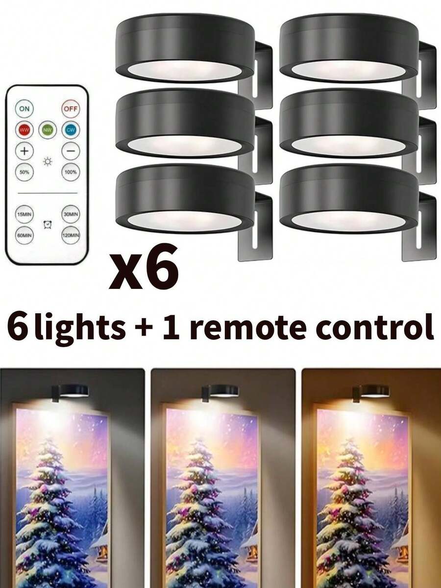 015100140-0002 1/3/6 件无线金属墙饰 LED 图片灯、壁灯、仙女灯、台灯、小夜灯、书灯、带磁铁的无线壁灯 - 可调色温、定时器、遥控器和按钮控制