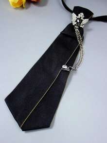 1pc Elegant Detachable Collar With Rhinestone, Chain, Crown And Wing Decor, Fashion Scarf For Women - Black - View 2
