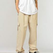 Calça Cargo Bege larga masculina estilo baggy hiphop streetwear - Bege - Visão 1